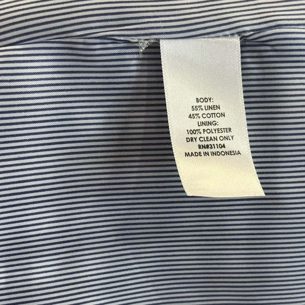Crown & Ivy Navy Gingham Linen Cotton Blazer Ruffle Trim Size 8 - Picture 10 of 11